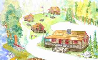drawing of log cabins